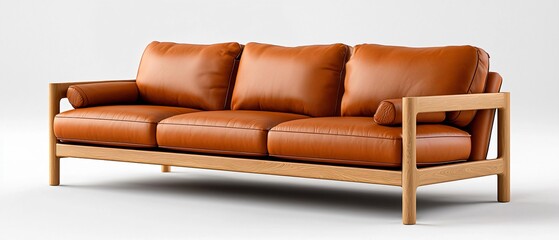 Modern leather sofa with wooden frame