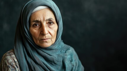 islam woman old smiling  gray background 