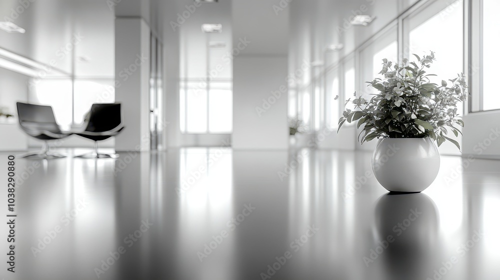 Poster blurred minimalist corporate office floor captured a fisheye lens creating a soft expansive view of 