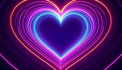 Neon heart-shaped borders glowing vividly against a dark purple background