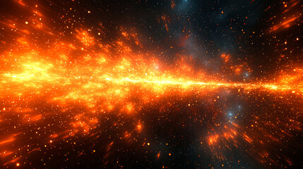 Abstract background with glowing orange and white streaks of light against a dark background.