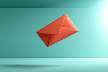 Floating red envelope on teal background with shadow.