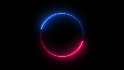 Neon circle frame. Illuminate frame design. Set of round neon border.. Glowing neon lighting on dark.