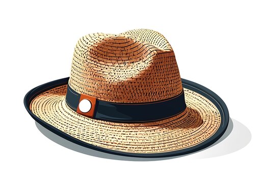 straw hat with navy band and white button clip art preview