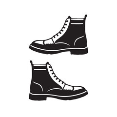 Boot icon. Hiking boots icon. Vector illustration. Black shoe symbol on white background.