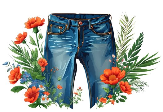 blue jeans with orange flowers clip art preview