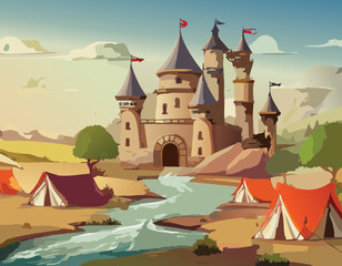 Naklejka premium Blossoming Fortress by the River