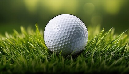 Fototapeta premium High-Resolution Close-Up of a Golf Ball Nestled in Lush Green Grass During Golden Hour. Ideal for Illustrating Concepts of Precision, Focus, and Skill in Golf, Outdoor Recreation, or Sports Advertisi