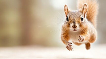 Fototapeta premium Squirrel running swiftly with a blurred background, dynamic and energetic.