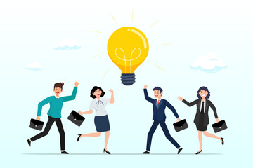 Brainstorming business idea, solution to solve problem, discussion to discover new idea, meeting or participation, team think together concept, business people brainstorming in business meeting