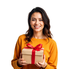 Woman with gift box transparent background png