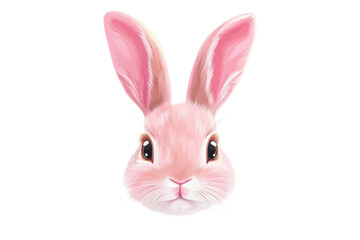 Fototapeta premium Digital illustration of a cute pink rabbit face with big eyes and fluffy ears, perfect for whimsical designs and animal-themed art.