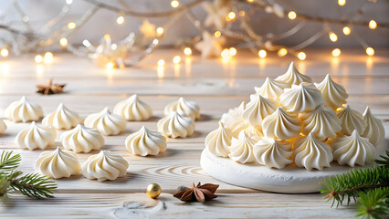Christmas Star-Shaped Meringue Desserts with Blank Space for Advertising. Perfect for: Christmas, winter holidays, holiday promotions