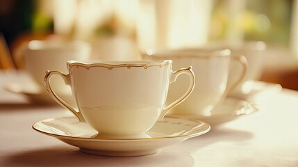 Obraz premium Elegant Tea Cups on a Soft Background