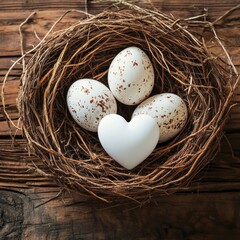 Obraz premium Egg in basket on wood