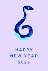 Fototapeta premium 年賀状 2025, ヘビ, 巳, 干支, 新年, 紫, 青