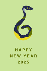 年賀状 2025, ヘビ, 巳, 干支, 新年, グリーン