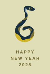 年賀状 2025, ヘビ, 巳, 干支, 新年, グリーン, カーキ