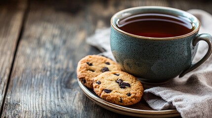 Warm Cookies and Tea on Wooden Table