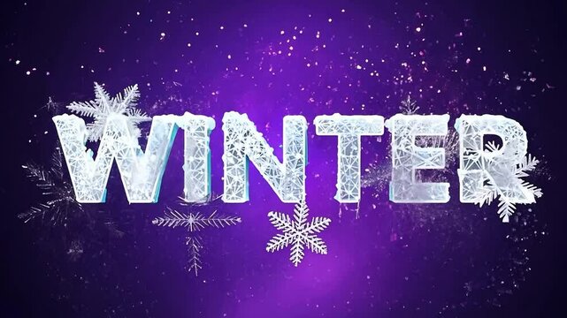 An animated lettering of the word winter as a background consisting of snowflakes and ice.