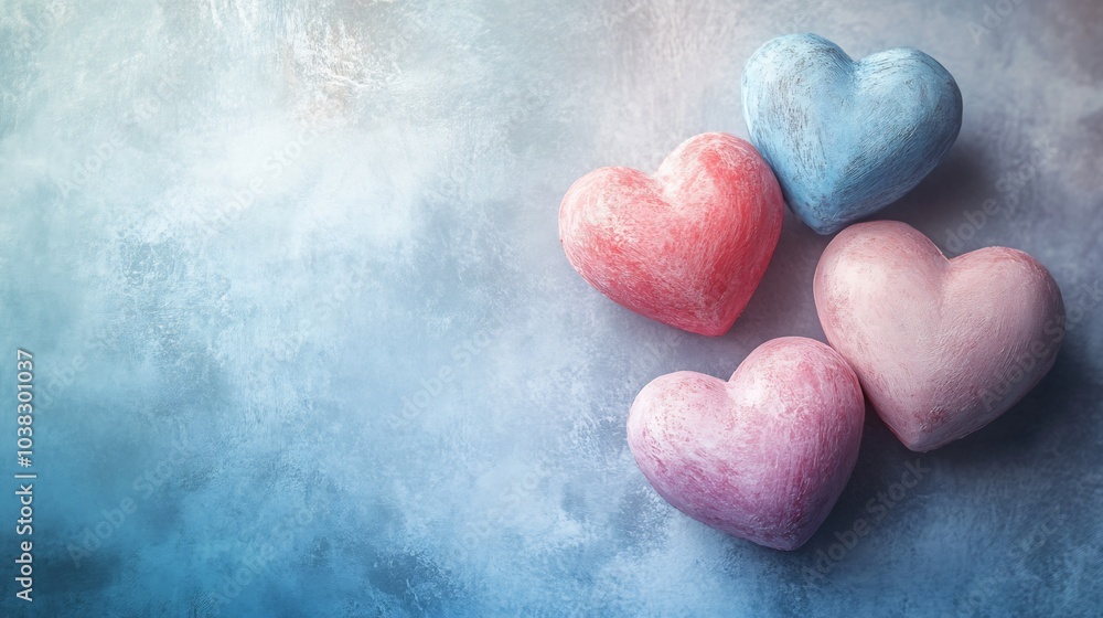 Poster minimalistic background featuring intertwined hearts in soft pastel colors symbolizing friendship an