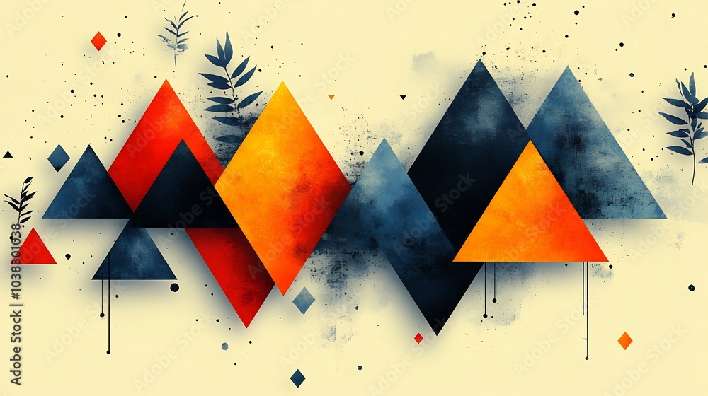 Poster minimalistic background with simple geometric shapes in harmonious colors creating a pattern of conn