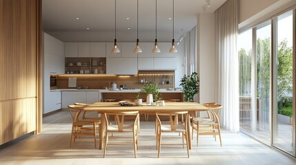 Modern minimalist kitchen and dining area interior design