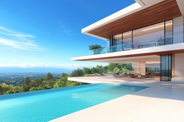 Fototapeta premium Modern luxury villa with infinity pool and scenic view