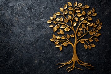 A golden tree emblem with vibrant leaves, set against a textured dark background, symbolizing growth and strength.