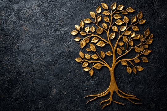 A golden tree emblem with vibrant leaves, set against a textured dark background, symbolizing growth and strength. - Powered by Adobe