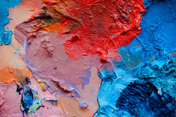 Colorful abstract texture. Smears of oil paint and a palette knife on an art palette. The concept...