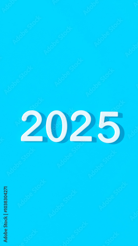 Poster white 3d text '2025' on a blue background