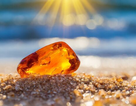 Burszty kamień w piasku na plaży