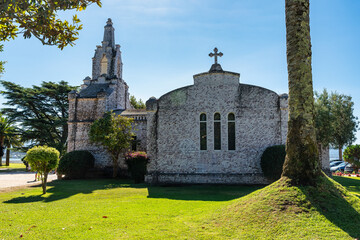 Church of San Sebastian covered in seashells on the island of La Toja, Galicia.