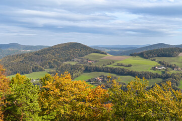 Autumn landscape in lower austria with hills and farms,Austria