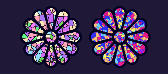 Stained glass rosette vector illustration set