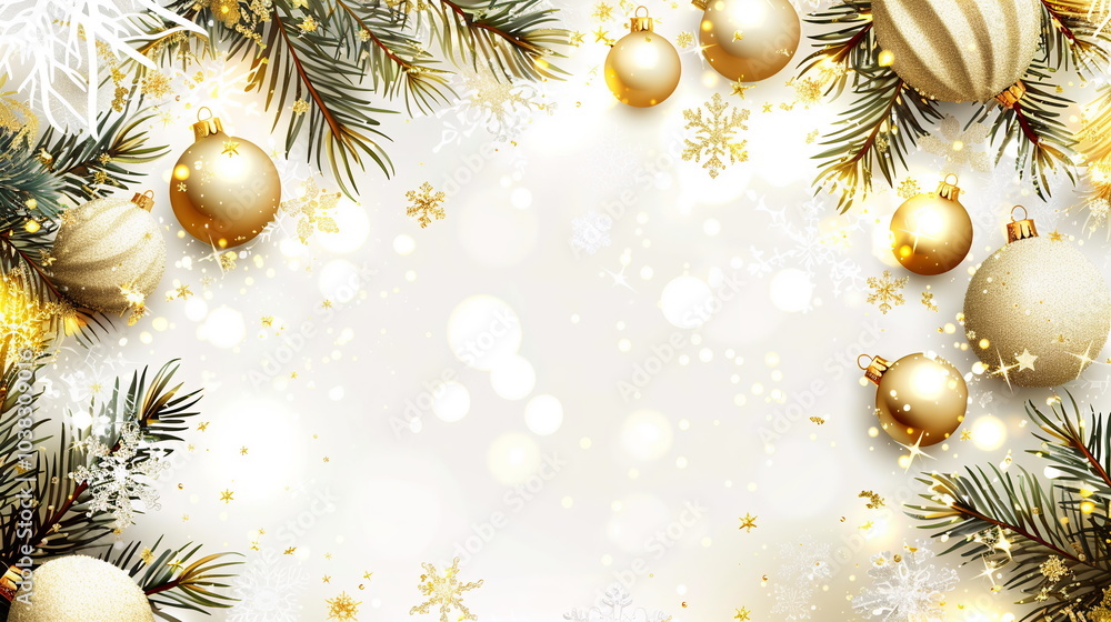 Fototapete elegant white and gold merry christmas background with christmas element and empty copy space. new y
