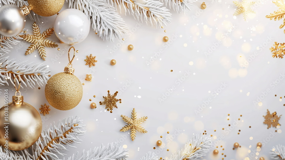 Fototapete elegant white and gold merry christmas background with christmas element and empty copy space. new y