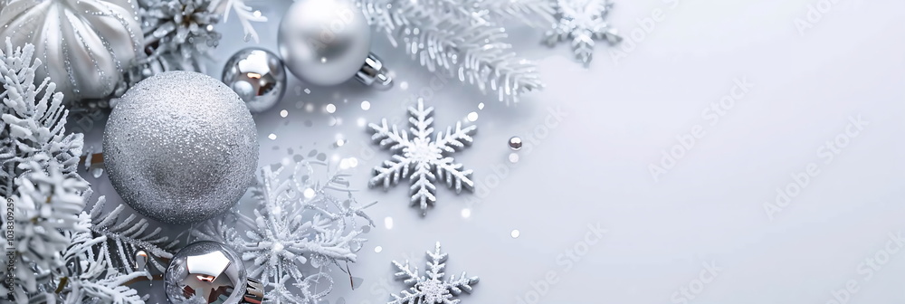 Fototapete elegant white and silver merry christmas background with christmas element and empty copy space. new