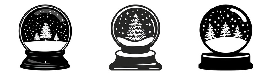 Realistic Snow Globes with Winter Scenery for Christmas Decor on Transparent Background