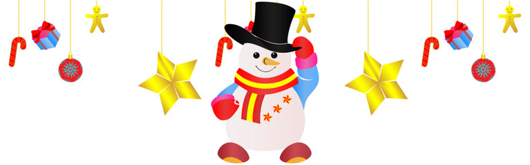 hanging christmas greetings ornament elements with background snowman