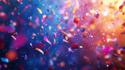 Pixelated confetti cannon exploding with vibrant colors and shapes.