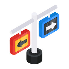 A trendy design icon of opposite direction board

