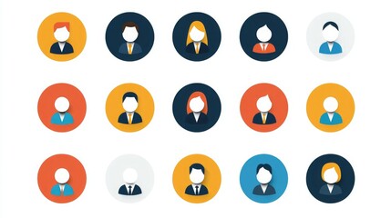 Flat design HR icon set on a white background. 