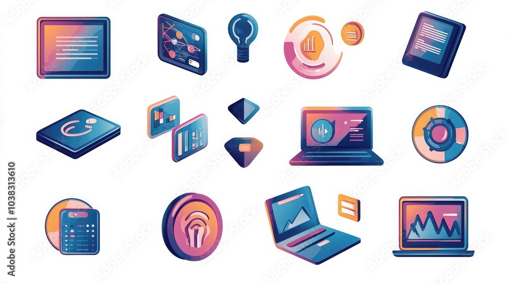 Poster hr icon set with digital and tech-inspired designs.
