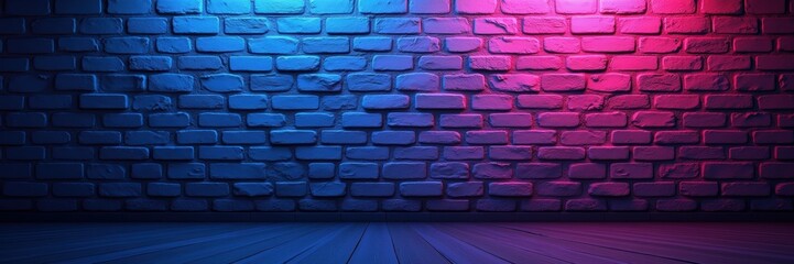 Obraz premium Vibrant neon brick wall backdrop, perfect for modern designs, music events, or creative projects that require a stylish urban aesthetic.