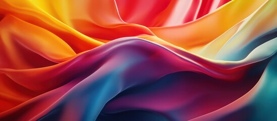 Obraz premium Abstract colorful fabric background with smooth flowing waves in vibrant red, yellow, blue, and purple hues.