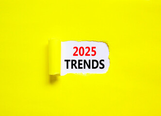 Planning 2025 trends new year symbol. Concept words 2025 Trends on beautiful white paper. Beautiful yellow paper background. Business 2025 trends new year concept. Copy space.