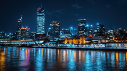 Fototapeta premium Glowing Skyline of a City at Night