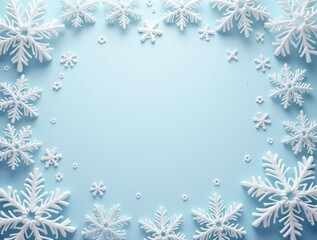 Winter snow frame. Christmas Snowflakes border. Snowy frame frozen background